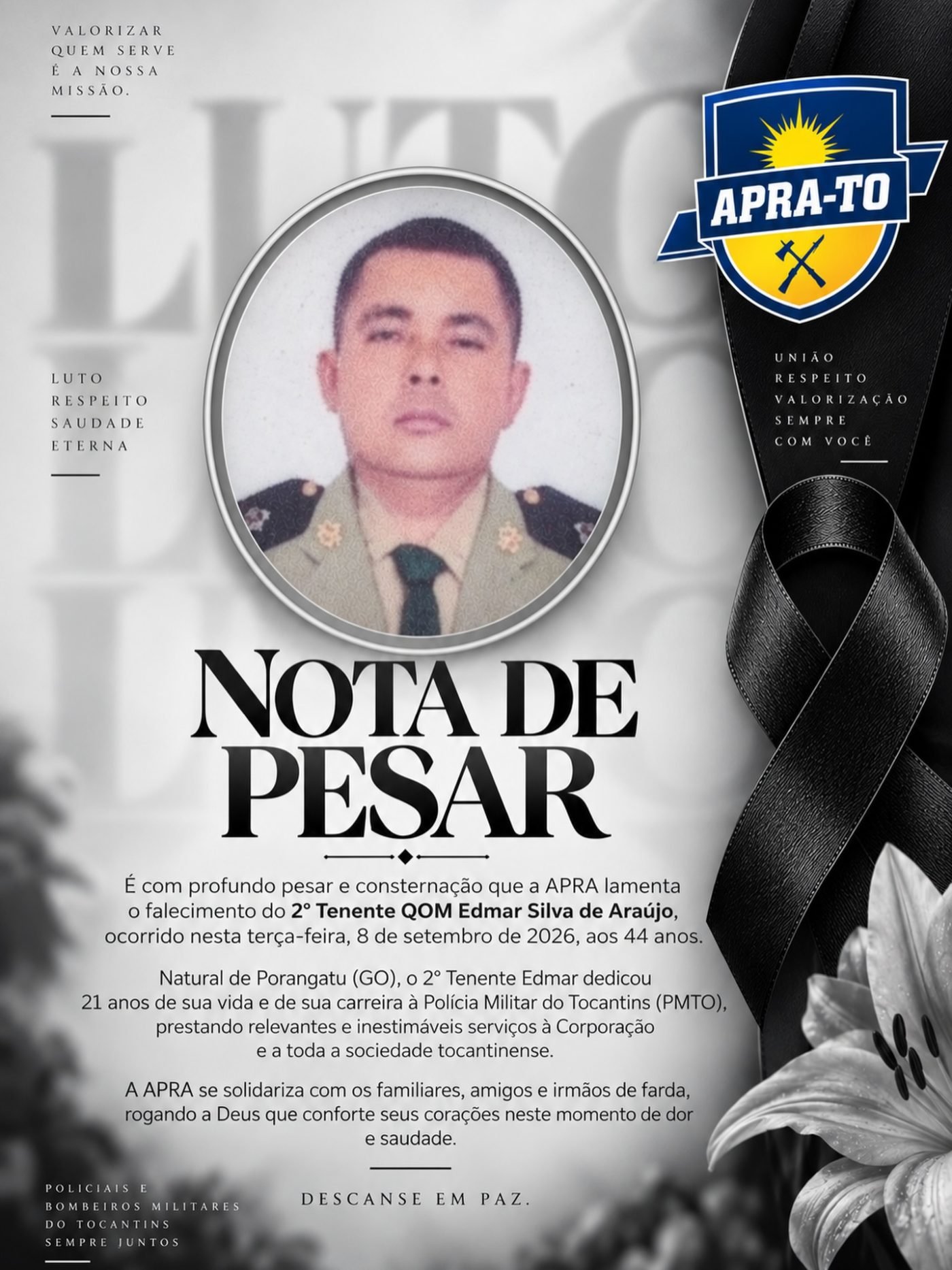 Associação dos Praças Militares do Estado do Tocantins (APRA-TO) — Foto: Reprodução